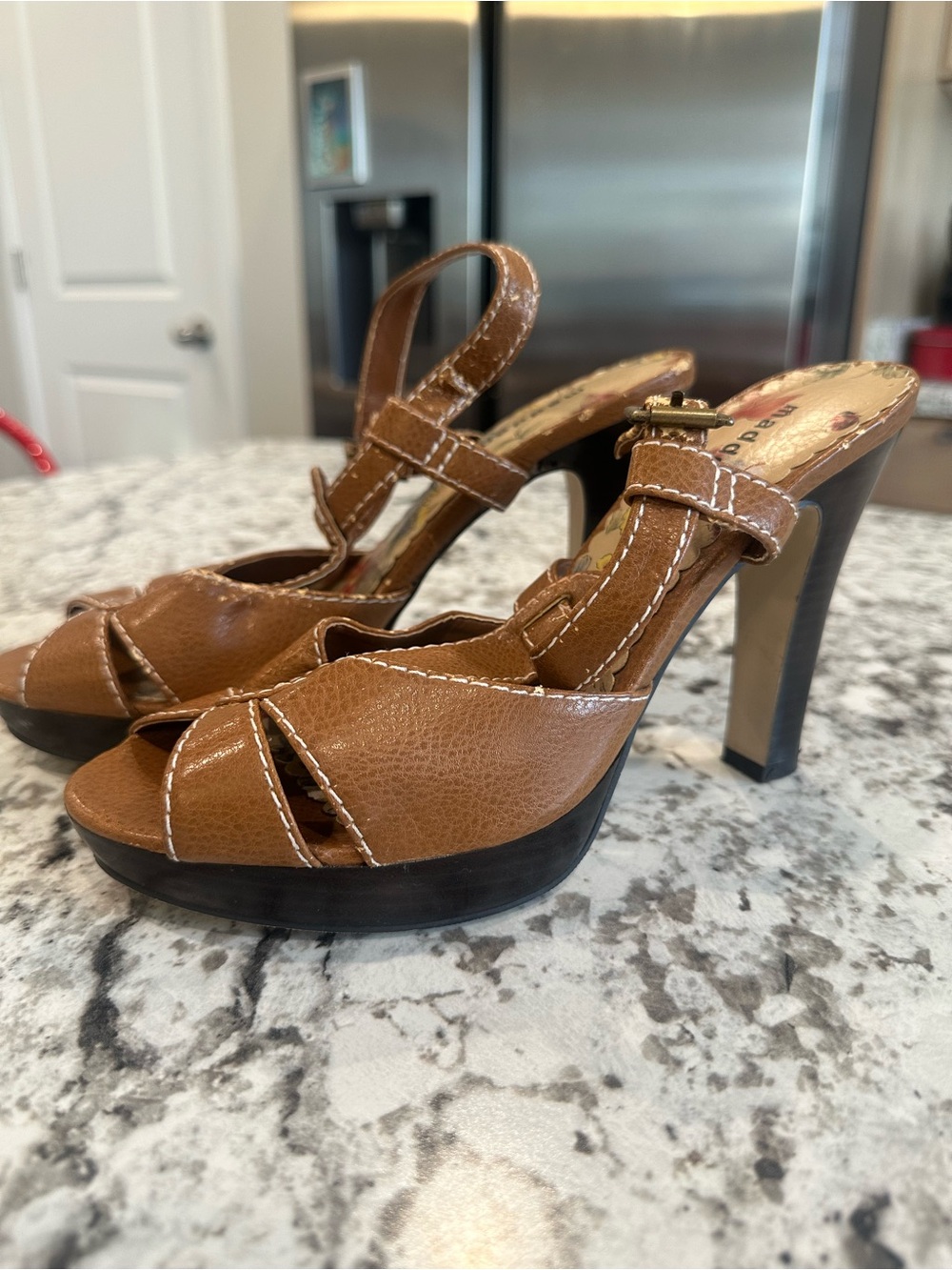 Madden Girl Women’s Brown High Heel Sandals Classic Strappy Design